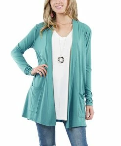 42POPS | Dusty Teal Slouchy Pocket Open Cardigan - Women