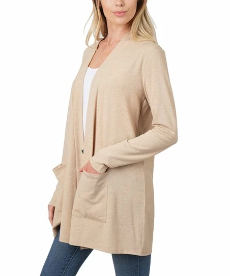 42POPS | Heather Beige Slouchy Longline Open Pocket Cardigan - Women