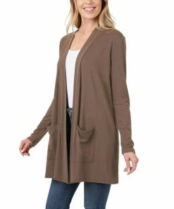 42POPS | Brown Pocket Open Cardigan - Women