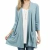 42POPS | Blue Gray Pocket Three-Quarter Sleeve Cardigan - Women