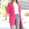 42POPS | Fuchsia Popcorn Puff-Sleeve Open Pocket Cardigan - Women