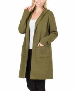 42POPS | Olive Hooded Open Cardigan - Women