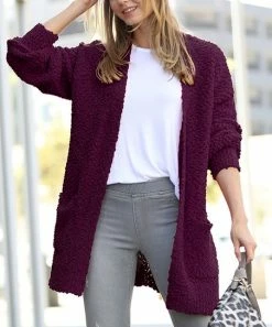 42POPS | Dark Plum Popcorn Pocket Open Cardigan - Women
