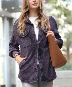 42POPS | Blackberry Mineral-Wash Pocket Shacket - Women