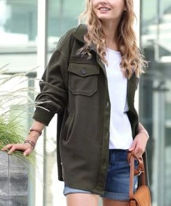 42POPS | Dark Olive Elbow-Patch Pocket Oversize Shacket - Women