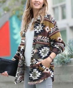 42POPS | Olive Geometric Pocket Shacket - Women