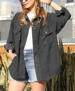 42POPS | Ash Gray Corduroy Pocket Shacket - Women