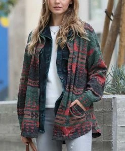 42POPS | Hunter Green Geometric Pocket Oversize Shacket - Women