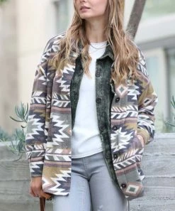 42POPS | Olive Geometric Pocket Oversize Shacket - Women