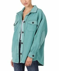 42POPS | Dusty Teal Curved-Hem Pocket Oversize Shacket - Women