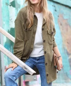 42POPS | Dark Olive Melange Pocket Shacket - Women