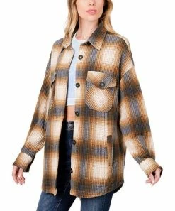 42POPS | Camel Plaid Pocket Oversize Shacket - Women