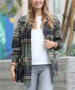 42POPS | Olive Geometric Pocket Oversize Shacket - Women