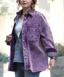 42POPS | Dark Plum Vintage-Wash Corduroy Oversize Shacket - Women