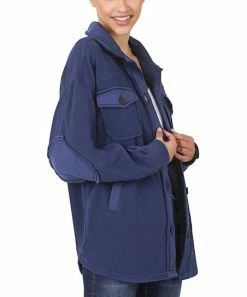 42POPS | Light Navy Curved-Hem Pocket Oversize Shacket - Women