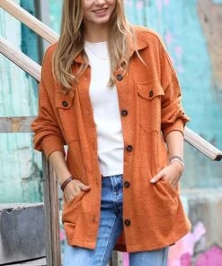 42POPS | Almond Melange Pocket Oversize Shacket - Women
