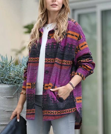 42POPS | Plum Geometric Pocket Oversize Shacket - Women