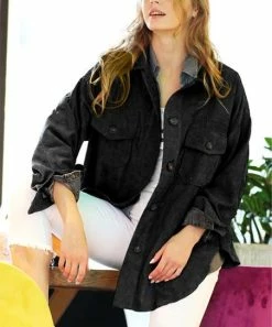 42POPS | Black Corduroy Pocket Shacket - Women