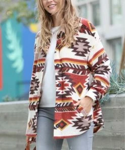 42POPS | Cream Geometric Pocket Shacket - Women