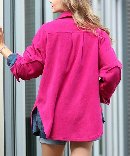 42POPS | Magenta Elbow-Patch Pocket Oversize Shacket - Women - Image 2