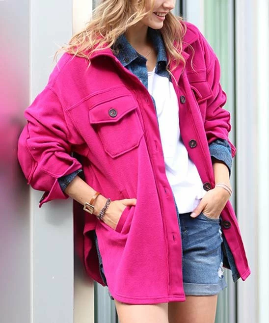42POPS | Magenta Elbow-Patch Pocket Oversize Shacket - Women