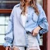 42POPS | Light Blue Ruffle Poet-Sleeve Denim Jacket - Women