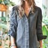 42POPS | Black Shirred-Sleeve Denim Button-Up - Women