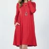 42POPS | Ruby Jewel-Collar Long-Sleeve Pocket Shift Dress - Women