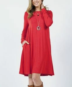 42POPS | Ruby Jewel-Collar Long-Sleeve Pocket Shift Dress - Women