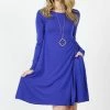 42POPS | Bright Blue Jewel-Collar Long-Sleeve Pocket Shift Dress - Women