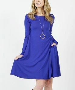 42POPS | Bright Blue Jewel-Collar Long-Sleeve Pocket Shift Dress - Women