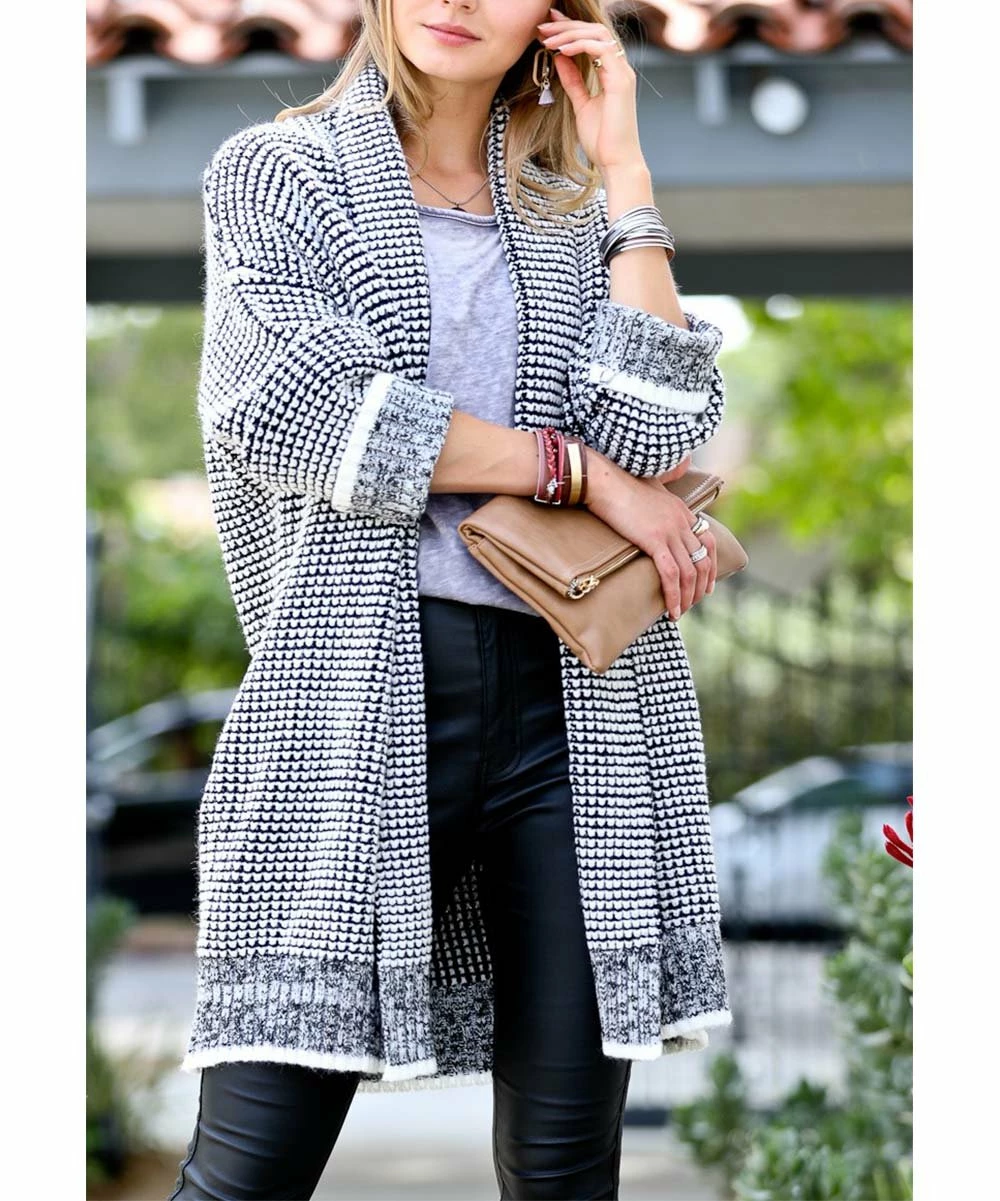 42POPS | Off-White & Black Marled Open Cardigan - Women - Image 2