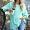 42POPS | Green Mint Popcorn-Texture Crewneck Bishop-Sleeve Sweater - Women