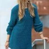 42POPS | Teal Popcorn-Texture Crewneck Bishop-Sleeve Sweater - Women