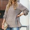 42POPS | Ash Mocha Popcorn-Texture Crewneck Bishop-Sleeve Sweater - Women