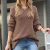 42POPS | Mocha Popcorn-Texture Crewneck Bishop-Sleeve Sweater - Women