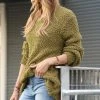 42POPS | Khaki Popcorn-Texture Crewneck Bishop-Sleeve Sweater - Women