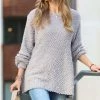 42POPS | Light Gray Popcorn-Texture Crewneck Bishop-Sleeve Sweater - Women