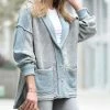 42POPS | Blue Gray Mineral Wash Distressed Pocket Button-Up Jacket - Women