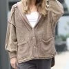 42POPS | Mocha Mineral Wash Distressed Pocket Button-Up Jacket - Women