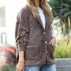 42POPS | Brown Mineral Wash Distressed Pocket Button-Up Jacket - Women