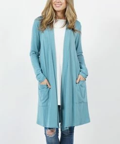 42POPS | Dusty Teal Pocket Open Cardigan - Women