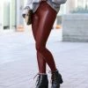 42POPS | Dark Rust Faux Leather High-Waist Leggings - Women