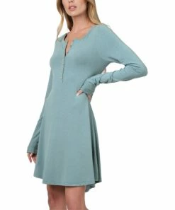 42POPS | Blue-Gray Long-Sleeve Button-Front Shift Dress - Women