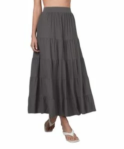 42POPS | Ash Gray Tiered Maxi Skirt - Women
