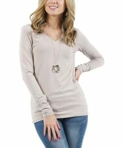 42POPS | Ash Mocha V-Neck Long-Sleeve Top - Women
