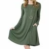 42POPS | Army Green Crewneck Long-Sleeve Pocket Shift Dress - Women