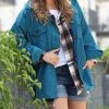 42POPS | Teal Corduroy Curved-Hem Pocket Oversize Shacket - Women