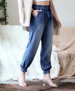 42POPS | Dark Chambray Tie-Waist Pocket Joggers - Women