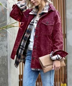 42POPS | Dark Burgundy Vintage-Wash Pocket Oversize Shacket - Women